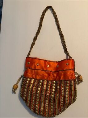 Embellished Orange Beaded Evening Bag